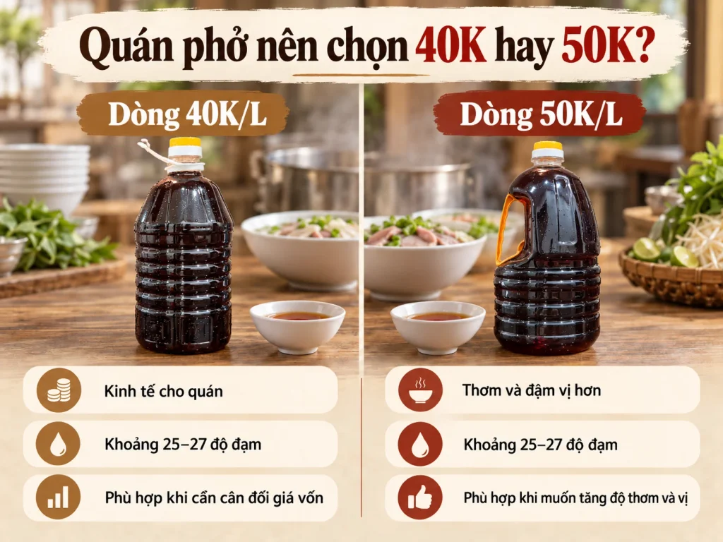 Quán phở nên chọn nước mắm 40k/lít hay 50k/lít