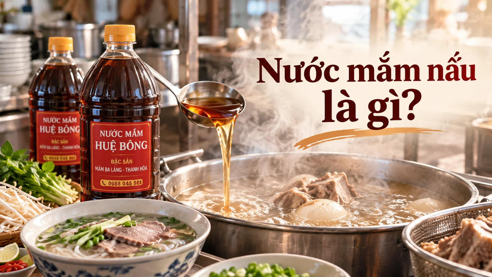 Nước mắm nấu là gì và cách dùng nước mắm Huệ Bông cho quán phở