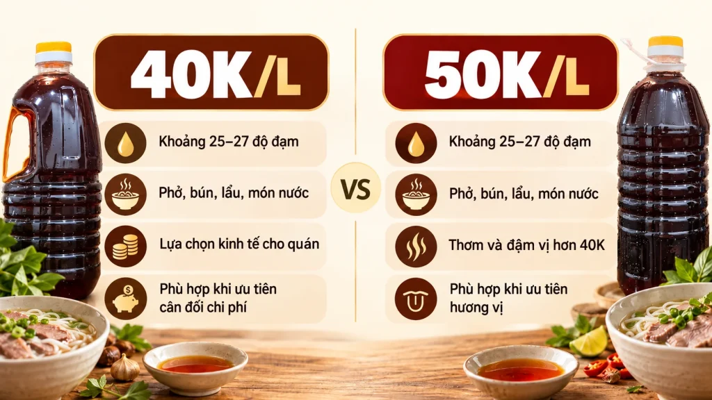So sánh nước mắm 40K và 50K cho quán phở