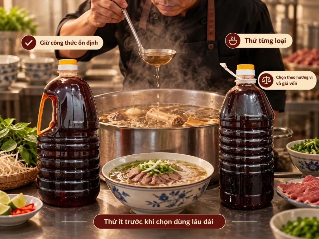 Cách thử nước mắm 40K và 50K khi nấu phở bò cho quán
