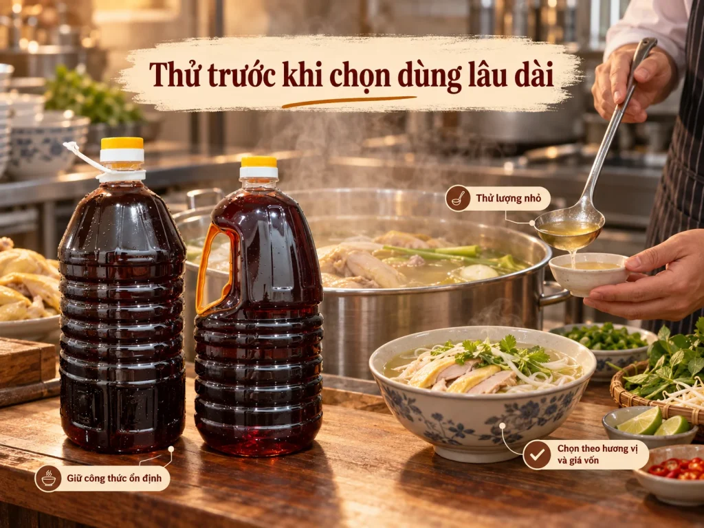 Cách thử nước mắm 40K và 50K khi nấu phở gà cho quán